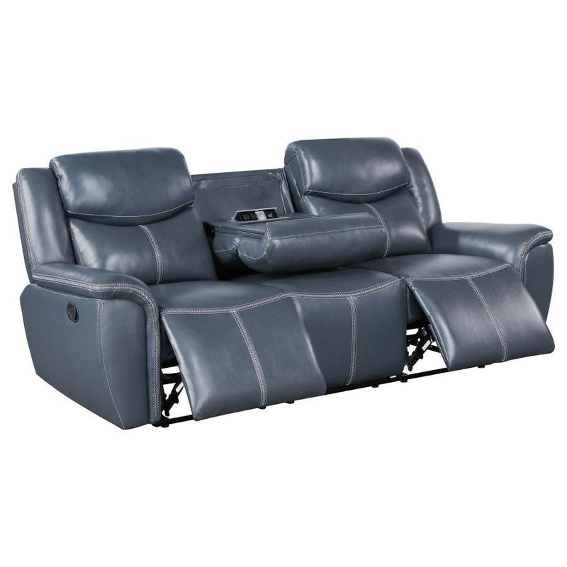 Sloane - Upholstered Padded Arm Reclining Sofa - Blue