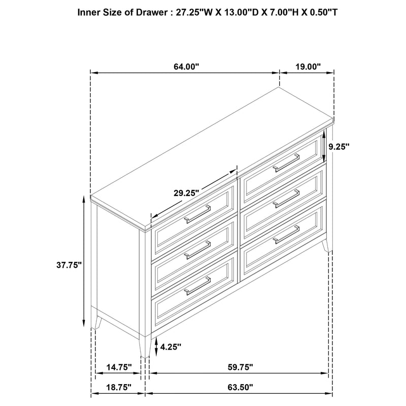 Marielle - 6 Drawer Bedroom Dresser - Distressed White