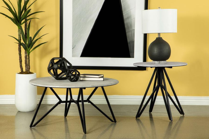 Hadi - Round End Table With Hairpin Legs - Cement And Gunmetal