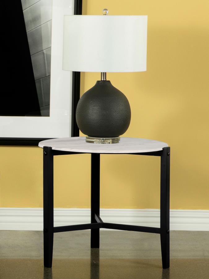 Tandi - Round Faux Marble Side End Table - White And Black