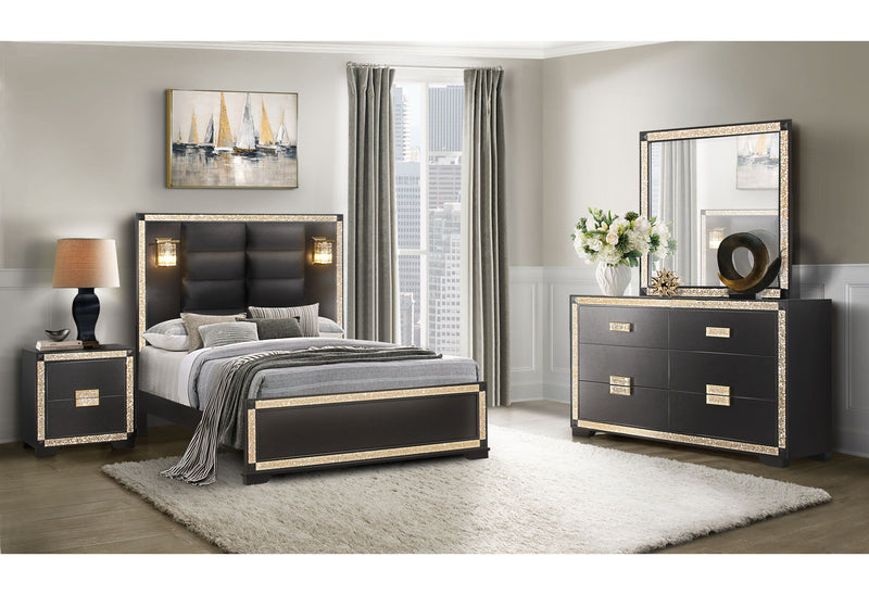 Blake - 5 Piece Full Bedroom Set With Lamps - Black / Gold