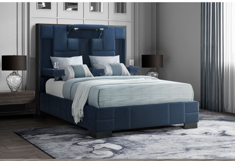 Oscar - Queen Bed No Wood Trim - Navy Blue