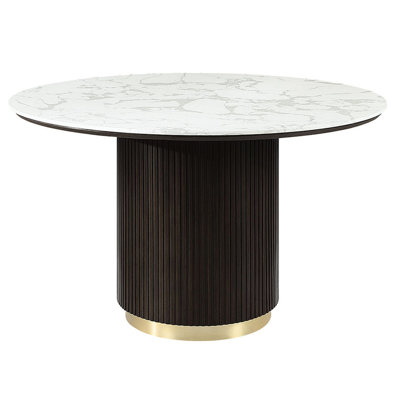 Clayten - Round Dining Table With Marble - White Natural Marble Top & Espreeso Finish