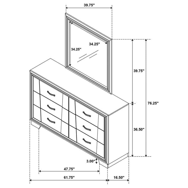 Janine - 6-Drawer Dresser With Mirror - Grey