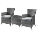 Tashelle - 3 Piece Patio Bistro Set - Gray Fabric & Gray Wicker