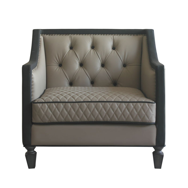 House Beatrice - Chair With Pillow - Tan Synthetic Leather , Black Synthetic Leather & Charcoal