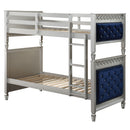 Varian - Twin Over Twin Bunk Bed - Blue Velvet & Silver