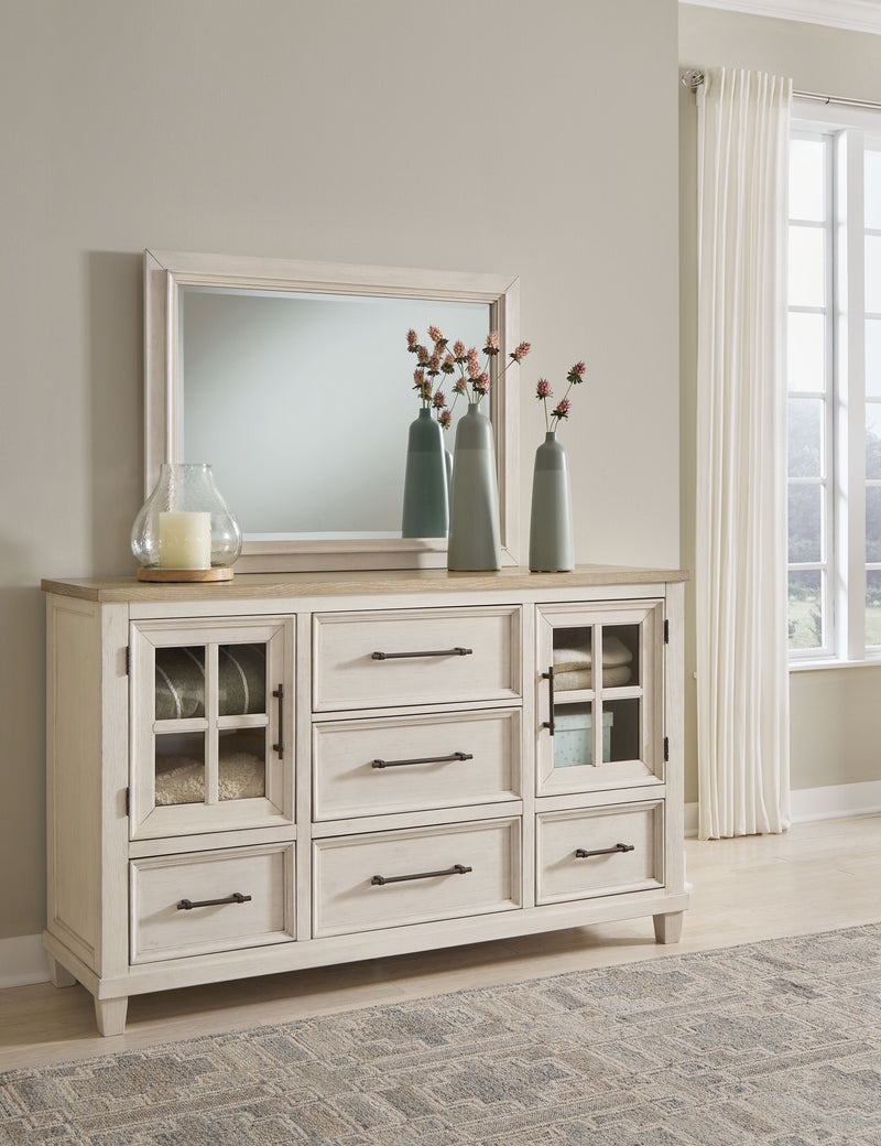 Shaybrock - Antique White / Brown - Dresser And Mirror