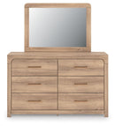 Kinlanni - 3 Pc. - Queen Upholstered Panel Bed With Roll Slats, Dresser And Mirror - Tan