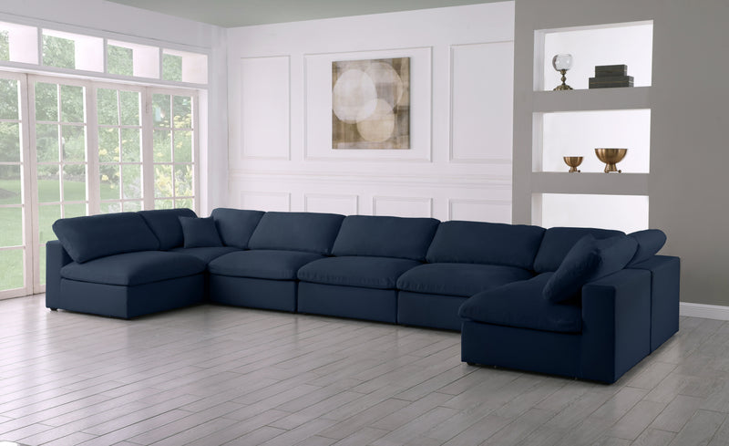 Serene - Linen Textured Fabric Deluxe Comfort Modular Sectional 7 Piece - Navy