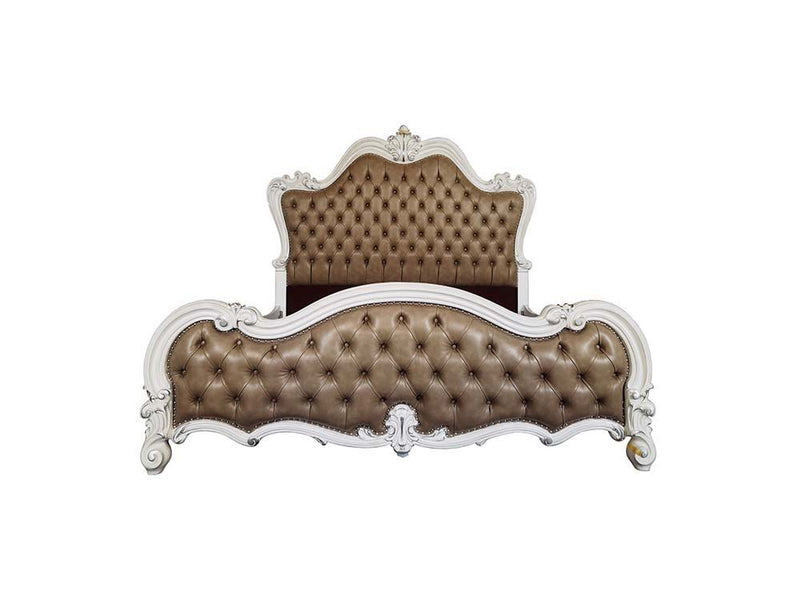 Versailles II - Queen Bed - Vintage Gray PU & Bone White Finsih