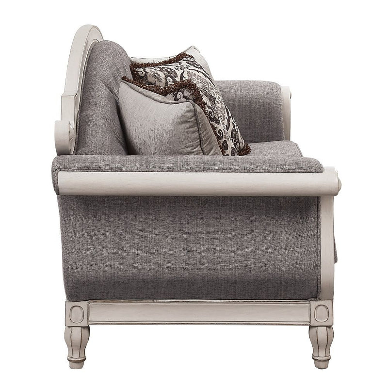 Florian - Sofa With 4 Pillows - Gray & Antique White