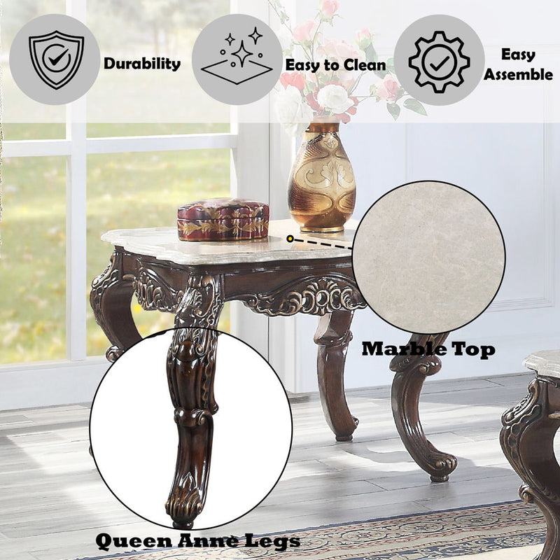 Benbek - End Table - Marble & Antique Oak Finish