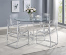 Keeling - 5 Piece Round Glass Top Acrylic Dining Set - Chrome
