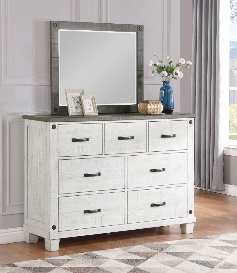 Lilith - 7-Drawer Dresser With Mirror - Distressed White