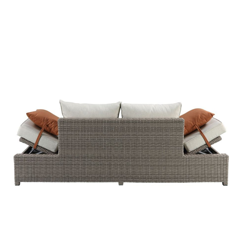 Salena - Patio Sofa & Ottoman - Beige Fabric & Gray Wicker - 26"