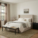 Nara - Linen Textured Fabric Upholstered Bench - Painted Black