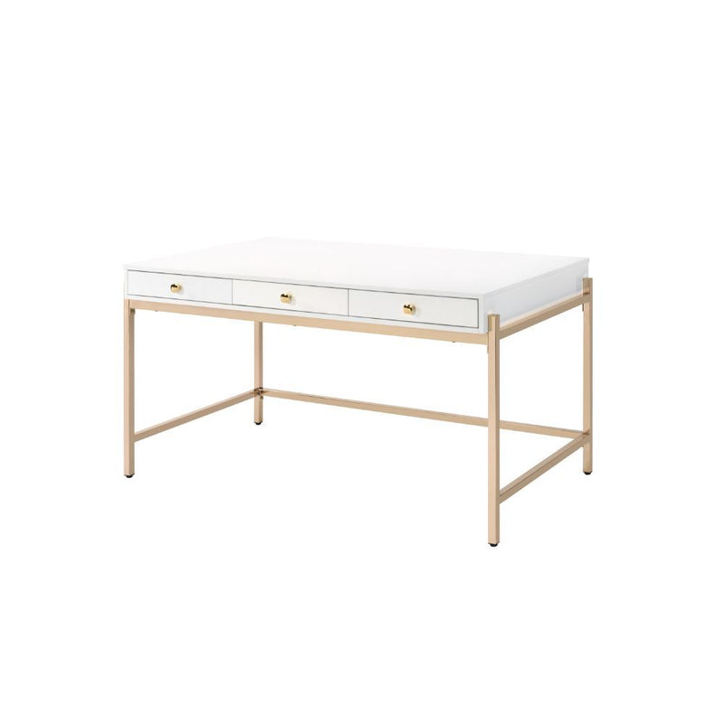 Ottey - Desk - White High Gloss & Gold - 31"