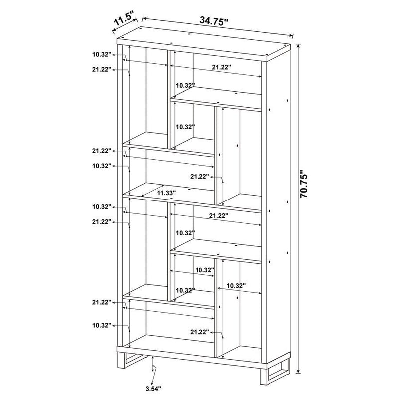 Delwin - 10-Shelf Bookcase - Antique Nutmeg