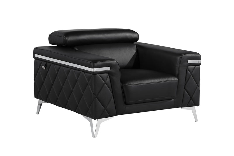 1140 - Top Grain Italian Leather Living Room Set - Black