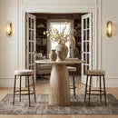 Ferro - Performance Fabric Upholstered Backless Bar Stool - Cream / Antique Bronze