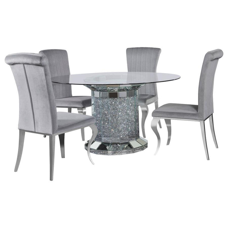 Ellie - Mirrored Pedestal Dining Table Set