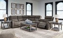 Hoopster - Zero Wall Power Recliner with Console 6 Pc Sectional - Gunmetal