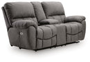Bakerstein - Power Recline Loveseat/Console/Adjustable Headrest - Galaxy