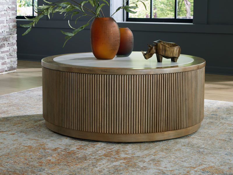 Camdill - Light Brown / White - Round Cocktail Table