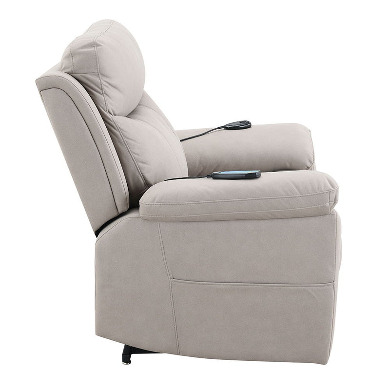 Chriki - Power Recliner With Lift & Heating & Massage - Beige Chenille & Black Finish