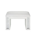 Nysa - Vanity Stool - Ivory Synthetic Leather , Mirrored & Faux Crystals
