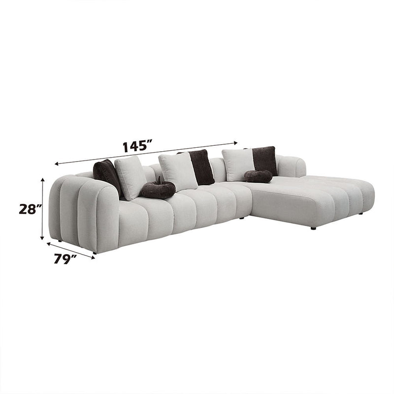 Manilla - Sectional Sofa With 8 Pillows - Ivory White Linen