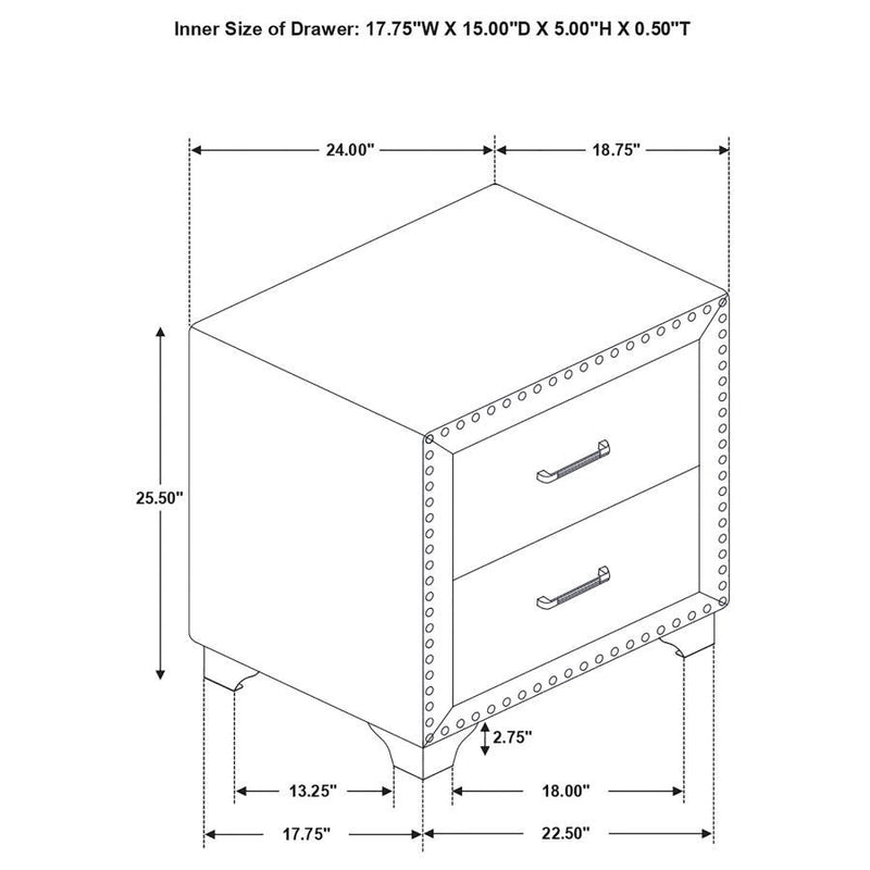 Melody - 2-Drawer Upholstered Nightstand