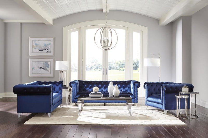 Bleker - Tufted Tuxedo Arm Sofa - Blue