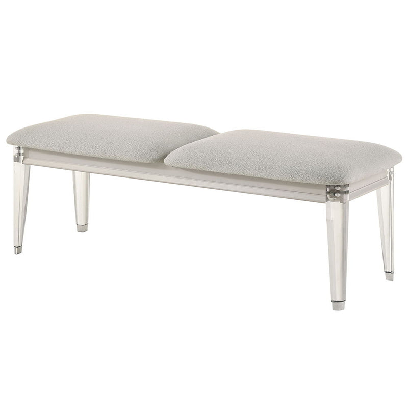 Laveda - Bench - Light Gray Boucle & Pearl White Finish