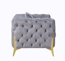 Jelanea - Sofa With 2 Pillows - Gray Velvet & Gold