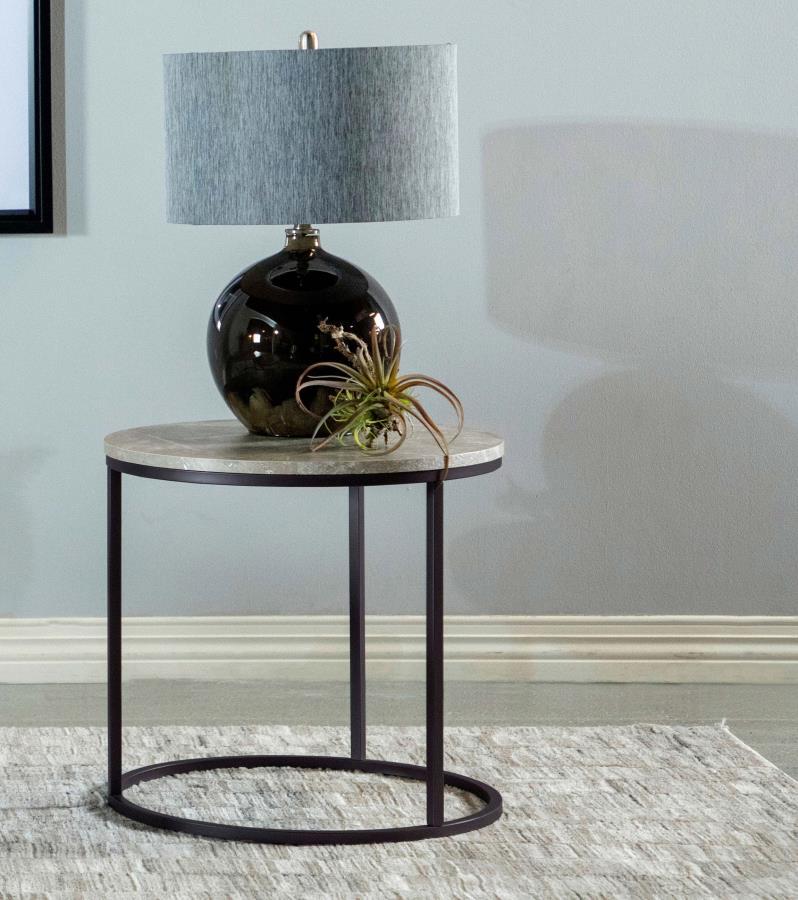 Lainey - Round Faux Marble Side End Table - Gray