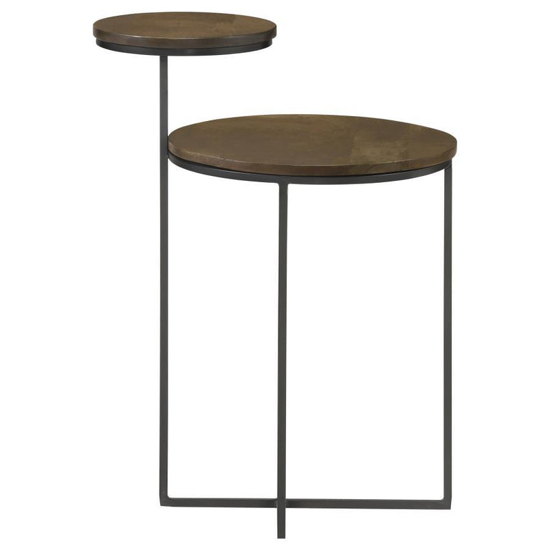 Yael - Round Mango Wood Accent Side Table - Natural And Gunmetal