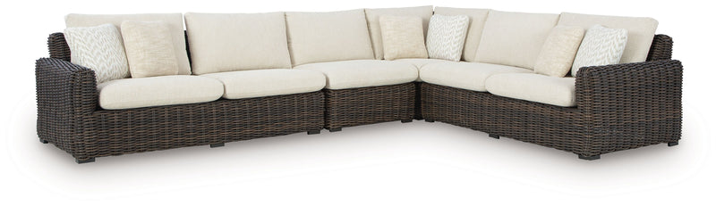 Kimora - Beige / Dark Brown - 4-Piece Outdoor Sectional