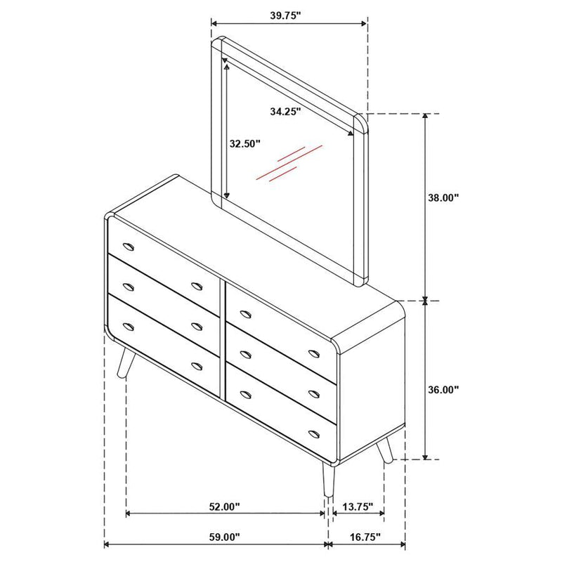 Robyn - 6-Drawer Dresser With Mirror - Dark Walnut