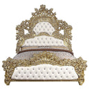 Bernadette - Eastern King Bed - White Synthetic Leather Fabric & Gold