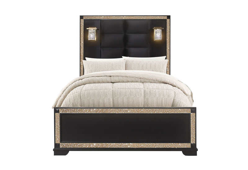 Blake - Full Bed With Lamps - Black / Gold