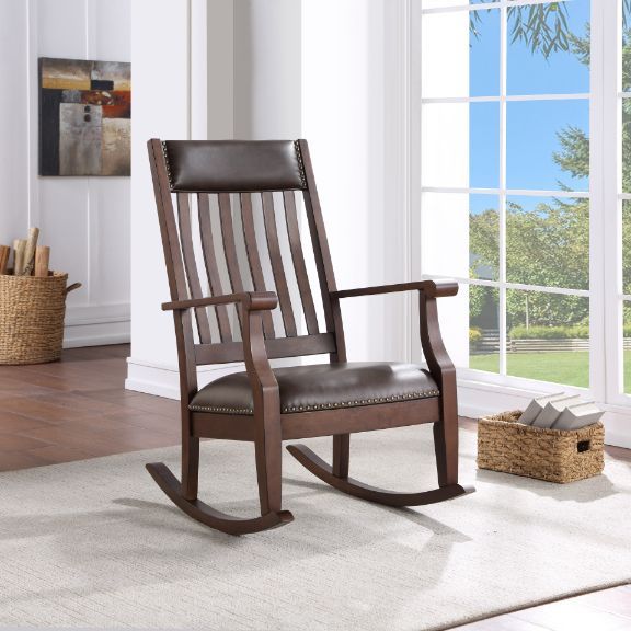 Raina - Rocking Chair - Brown PU & Walnut Finish