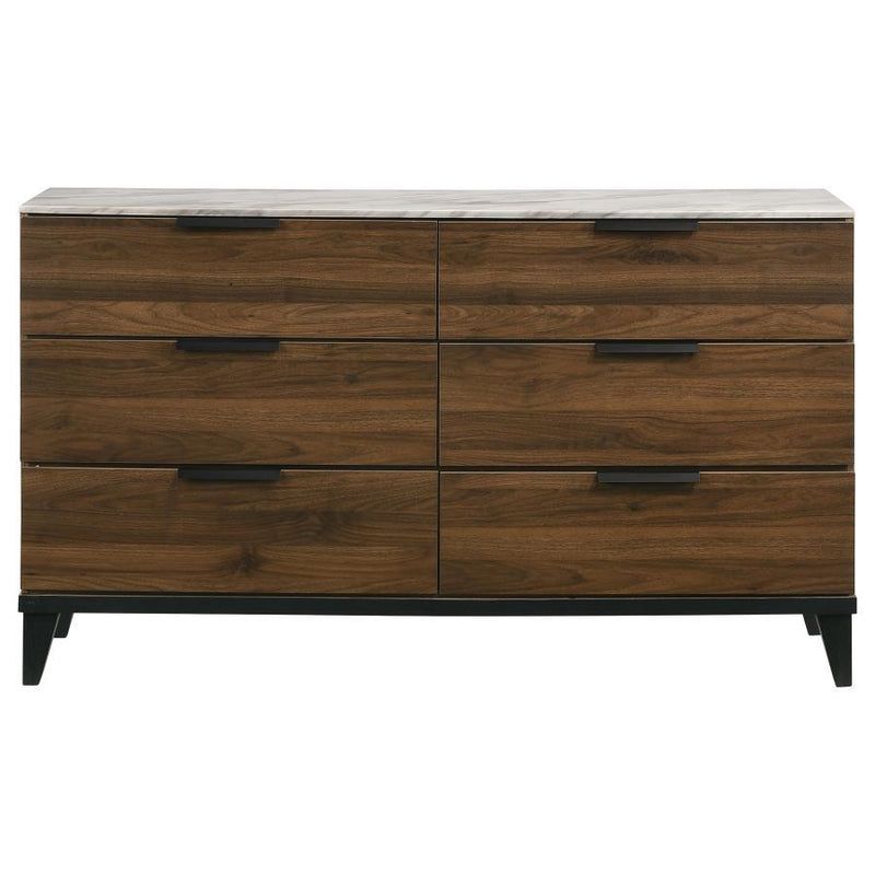 Mays - 6-Drawer Dresser With Faux Marble Top - Walnut Brown