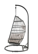 Oldi - Hanging Chair - Beige Fabric & Black Wicker