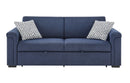 U0211 - Pull Out Sofa Bed With Wooden Bookcase Arm With LED Acrylic Shelves And Speakers - Navy