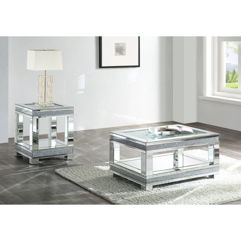 Noralie - Coffee Table With Open Compartment - Mirrored & Faux Diamonds