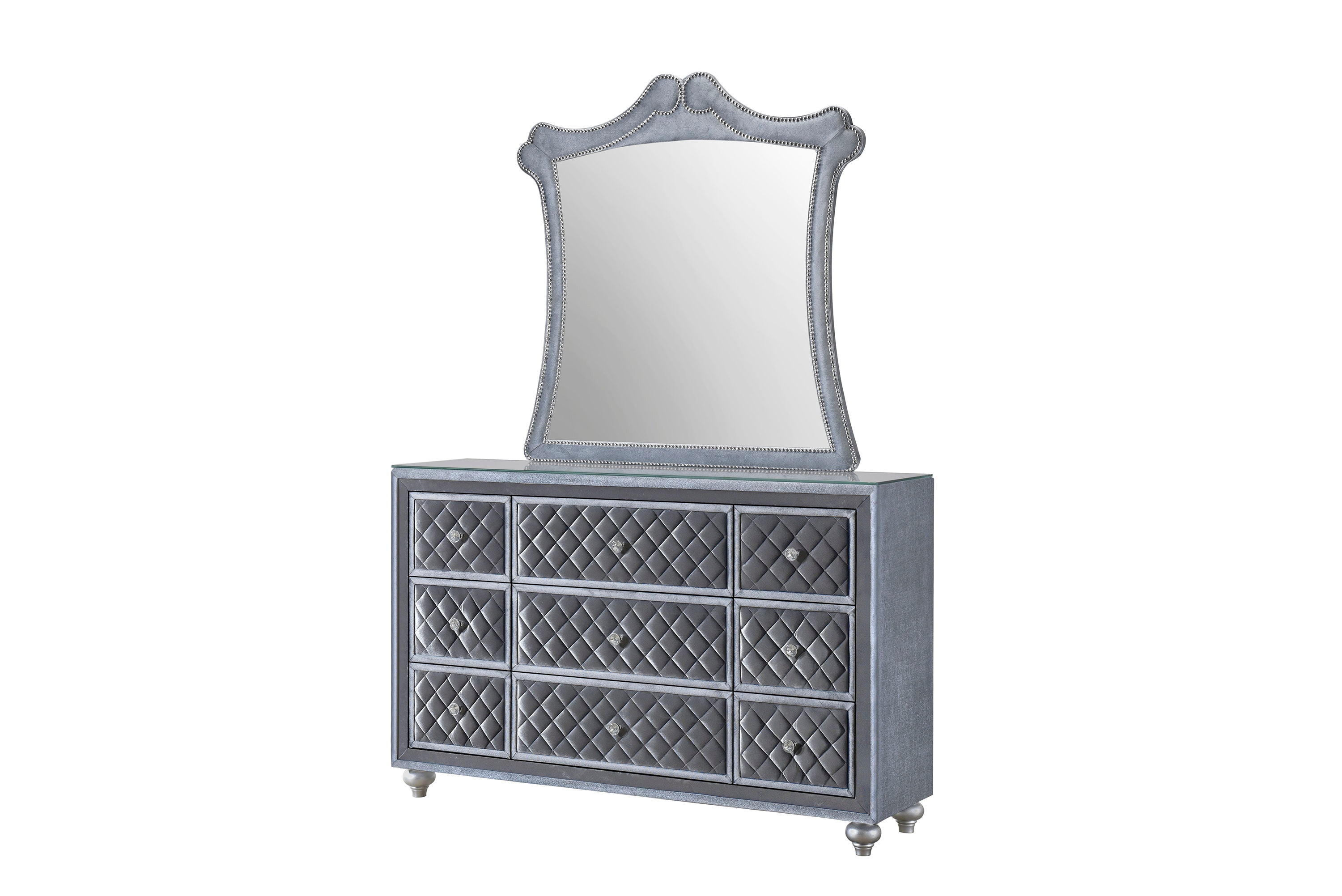 slim fit dress slacks Benjara Vino 4pc Full Bedroom Set, White Upholstery, Glitter Striped Dresser main image 1