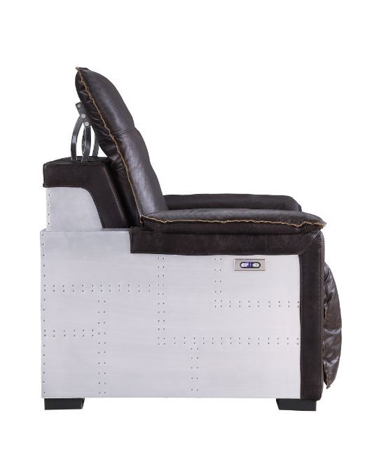 Nernoss - Recliner - Dark Grain Brown Leather & Aluminum