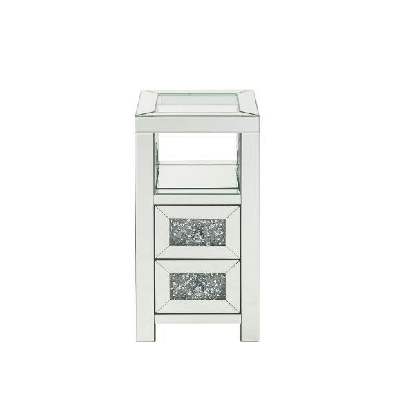 Noralie - Accent Table - Clear Glass, Mirrored & Faux Diamonds - 24"